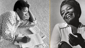 Maya Angelou writing and Maya Angelou dancing
