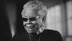 Maya Angelou laughing wearing sunglasses